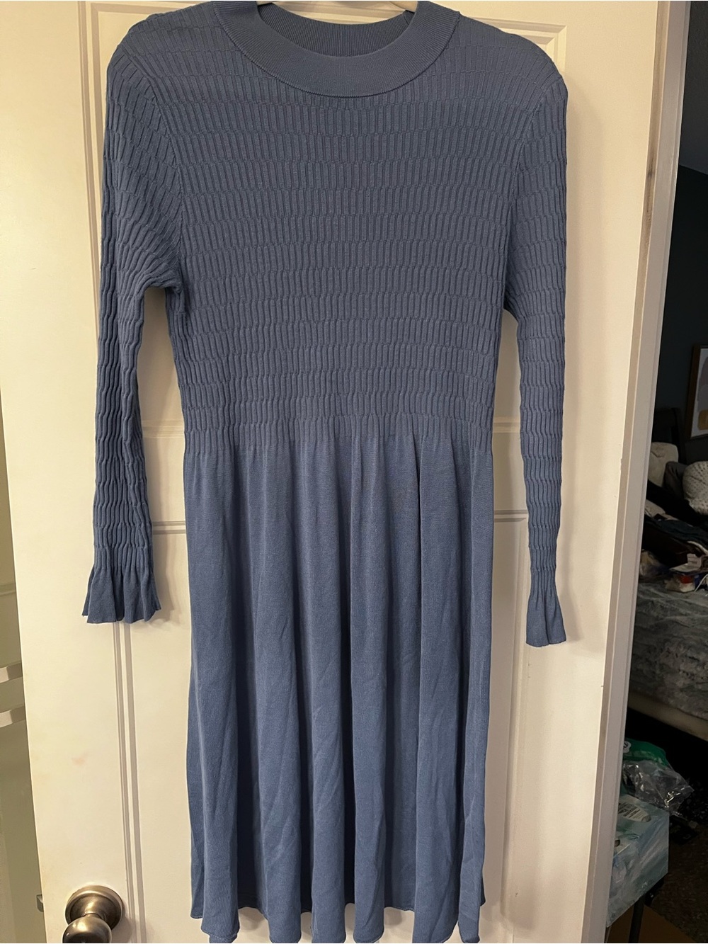 Sundance Ribbed Knit Long Sleeve Dress in Slate Blue